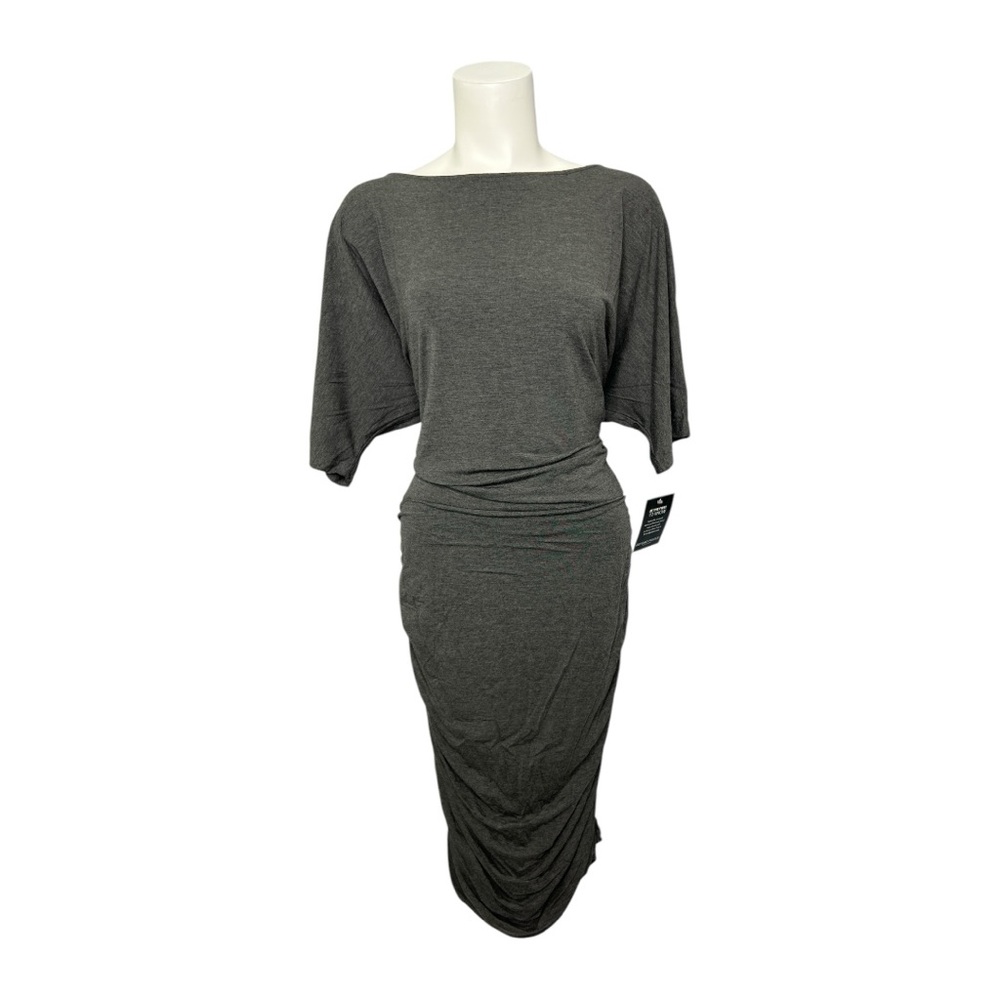 Boston Proper Gray Ruched Sheath Dress with Dolman Sleeves